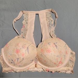 Victoria's Secret Cream and Pink Lace Pushup Bra